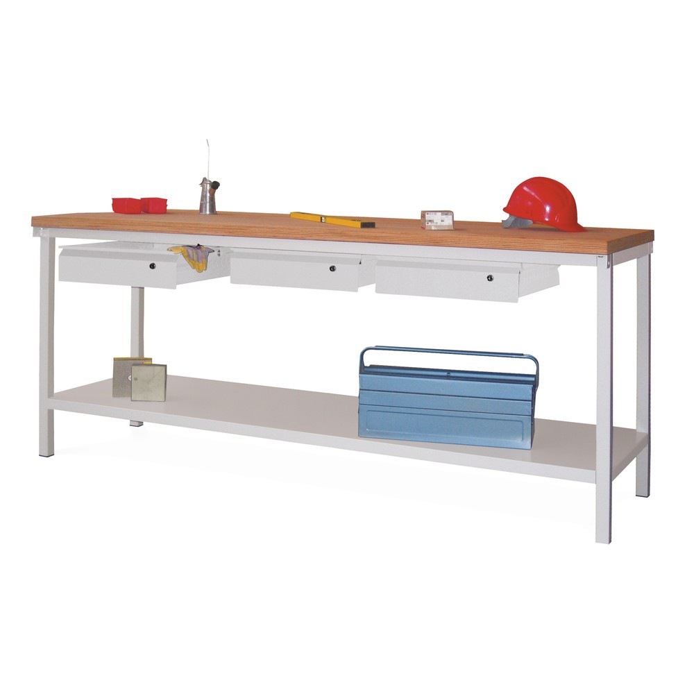 PAVOY Werktisch mit Schublade + Ablageboden, HxBxT 900 x 1.500 x 700 mm, enzianblau, enzianblau