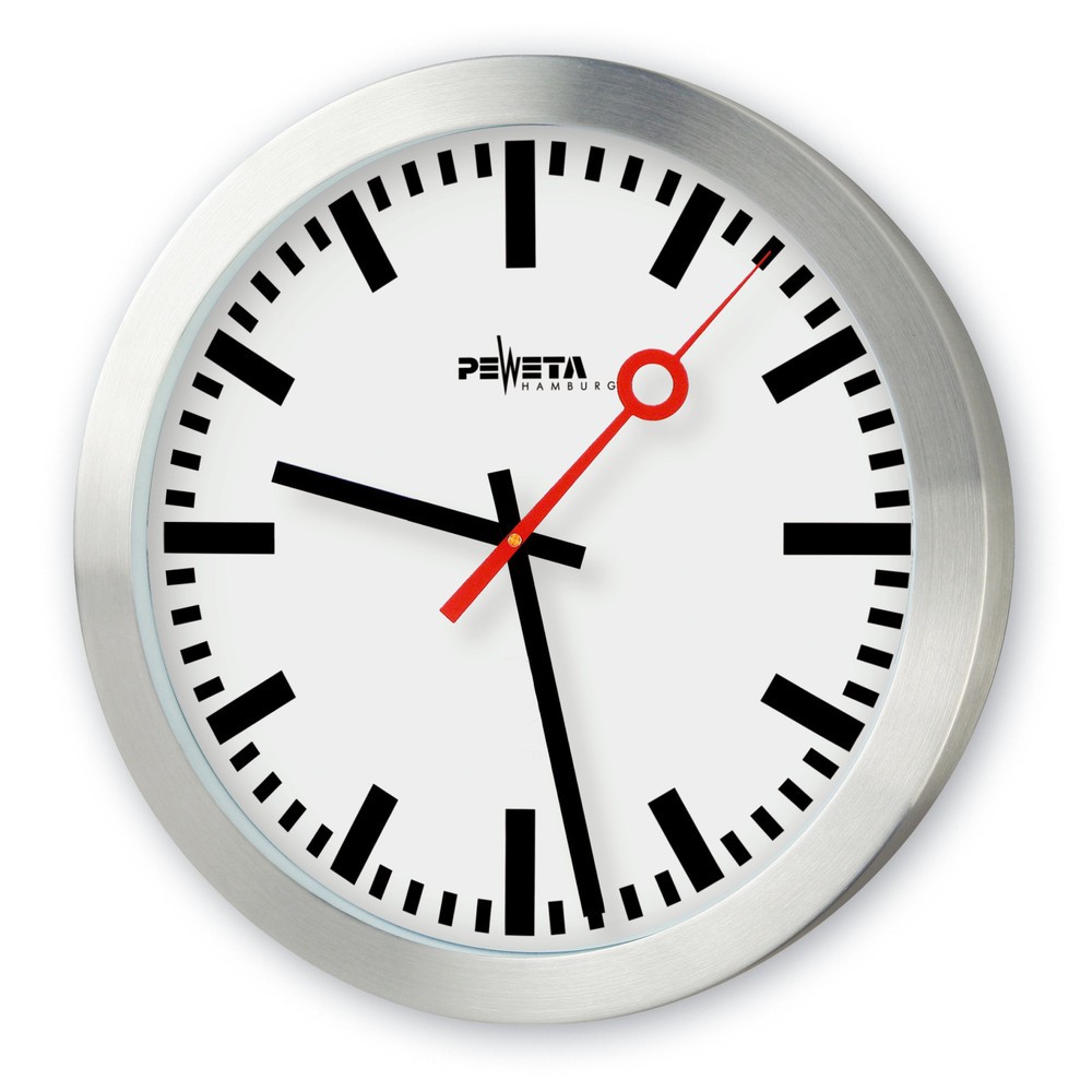 PEWETA Quarz-Wanduhr Typ 150, DIN-Balkenziffern, Ø 300 mm, Aluminium mattgeschliffen