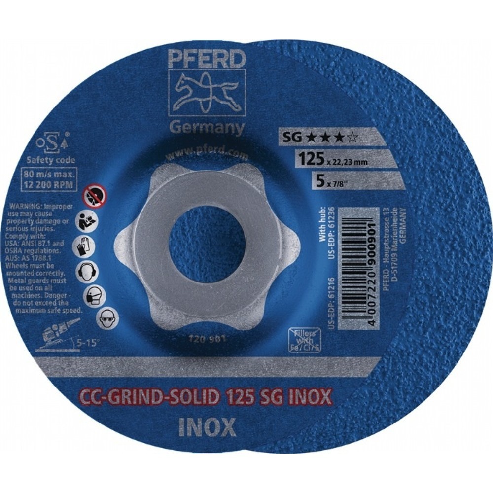 PFERD Schruppscheibe CC-GRIND-SOLID SG INOX D125xSmm gekr.INOX