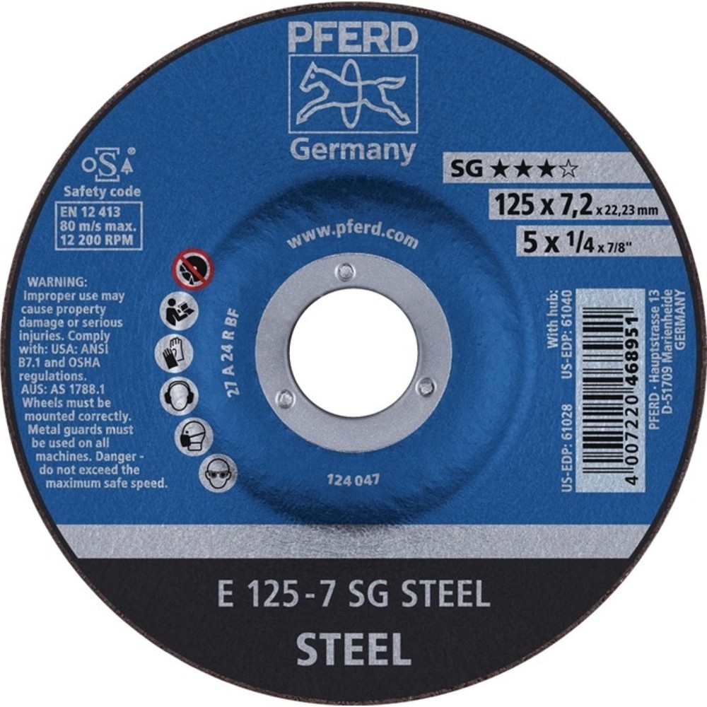 PFERD Schruppscheibe SG STEEL D125xS4,1mm gekr.STA Bohr.22,23mm