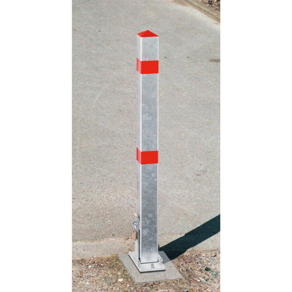 Poteau de parking, rabattable, carré 70 x 70 mm à cheviller, rouge