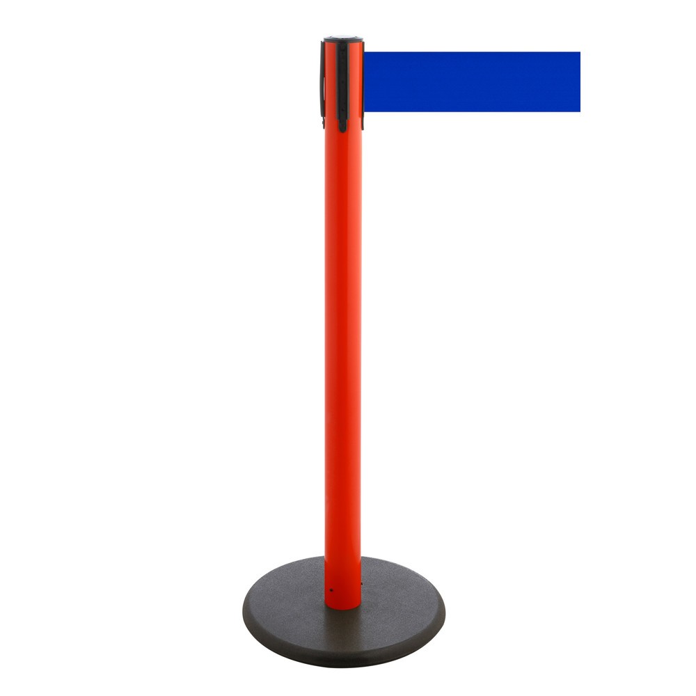 Potelet de délimitation à sangle RS-GUIDESYSTEMS®, socle en fonte, largeur de sangle 100 mm, rouge, bleu, 2,3 m