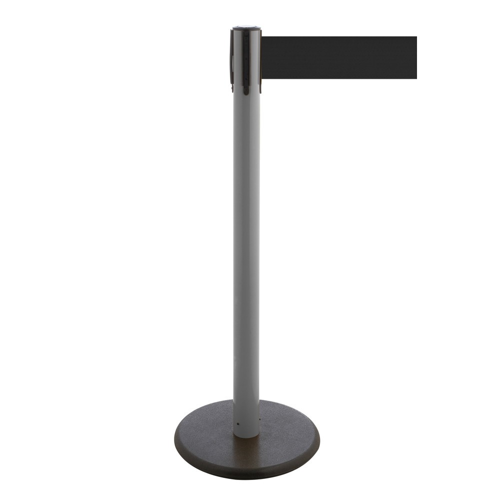 Potelet de délimitation à sangle RS-GUIDESYSTEMS®, socle en fonte, largeur de sangle 100 mm, anthracite, noir, 2,3 m