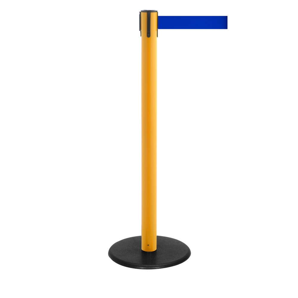 Potelet de délimitation à sangle RS-GUIDESYSTEMS®, socle en fonte, largeur de sangle 50 mm, jaune, bleu, 2,3 m