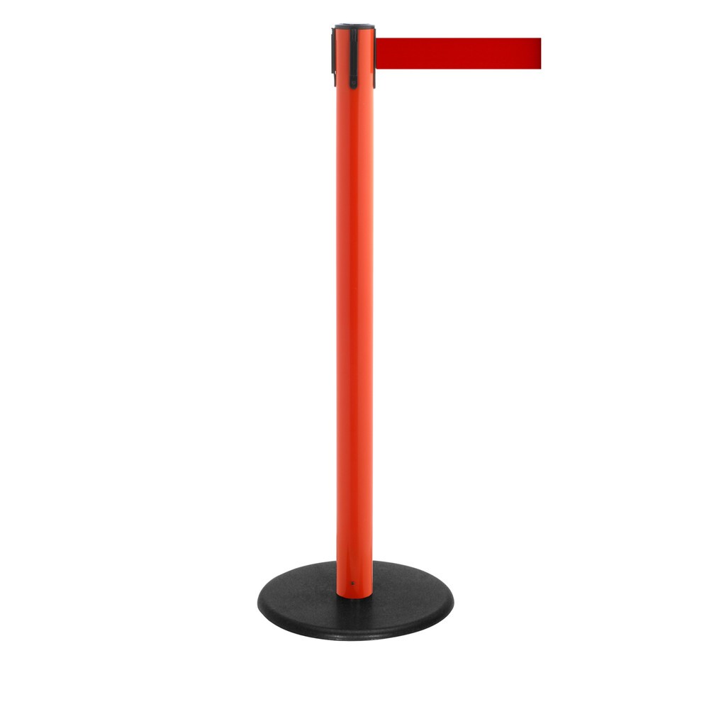 Potelet de délimitation à sangle RS-GUIDESYSTEMS®, socle en fonte, largeur de sangle 50 mm, rouge, rouge, 2,3 m