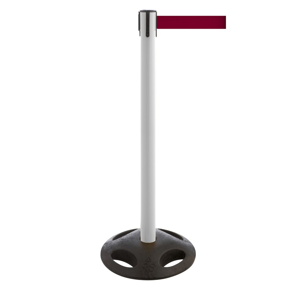 Potelet de délimitation à sangle RS-GUIDESYSTEMS®, socle en matériau composite, largeur de sangle 50 mm, blanc, rouge bordeaux