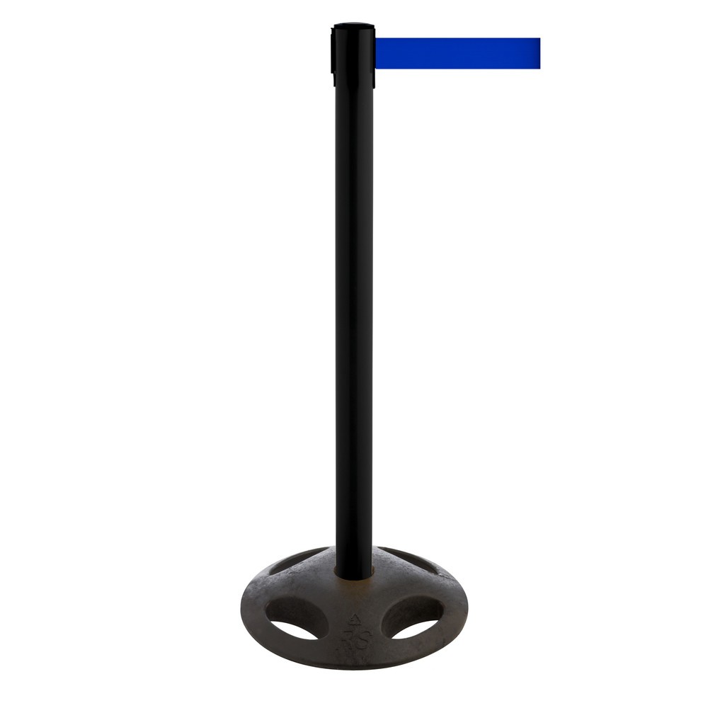 Potelet de délimitation à sangle RS-GUIDESYSTEMS®, socle en matériau composite, largeur de sangle 100 mm, noir, bleu