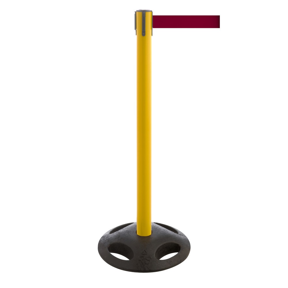 Potelet de délimitation à sangle RS-GUIDESYSTEMS®, socle en matériau composite, largeur de sangle 50 mm, jaune, rouge bordeaux