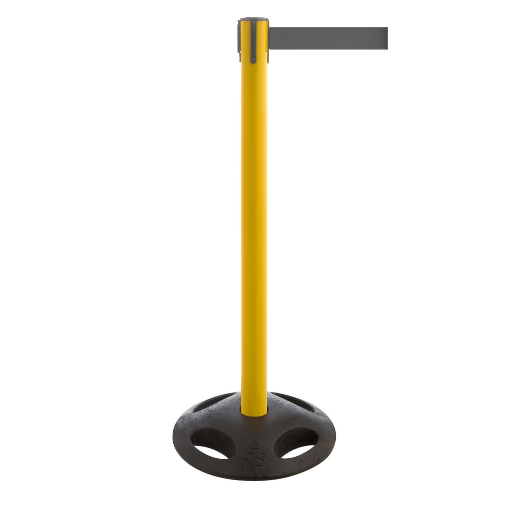 Potelet de délimitation à sangle RS-GUIDESYSTEMS®, socle en matériau composite, largeur de sangle 100 mm, jaune, gris