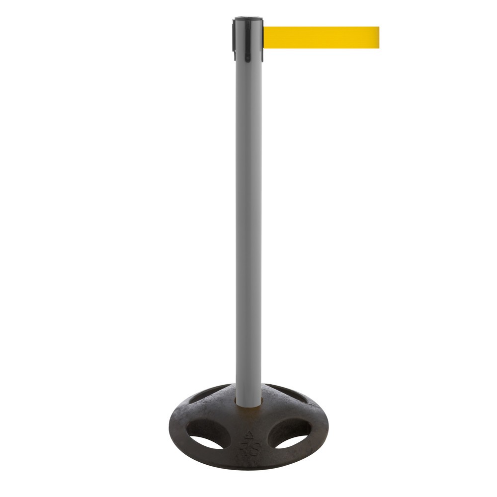 Potelet de délimitation à sangle RS-GUIDESYSTEMS®, socle en matériau composite, largeur de sangle 100 mm, anthracite, jaune