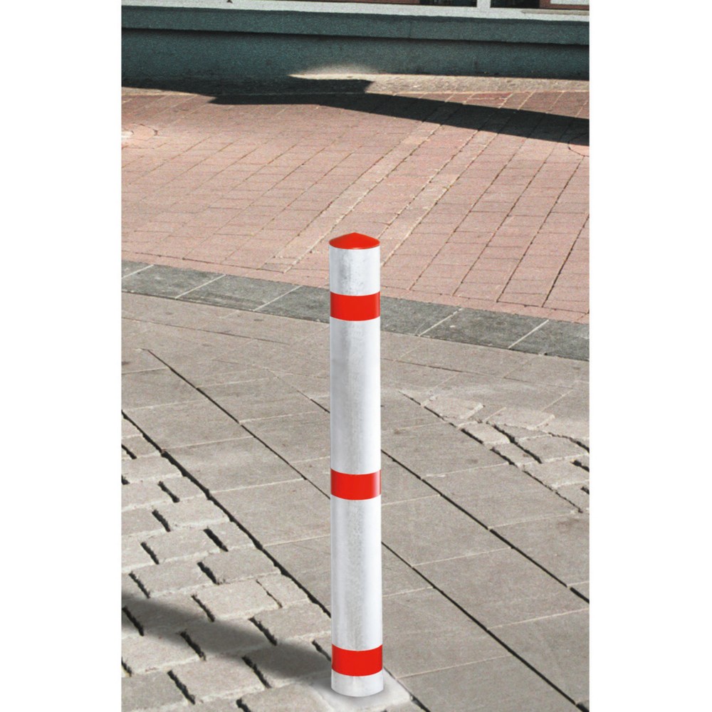 Potelet rabattable en acier, tube rond Ø 76 mm à cheviller avec serrure, rouge