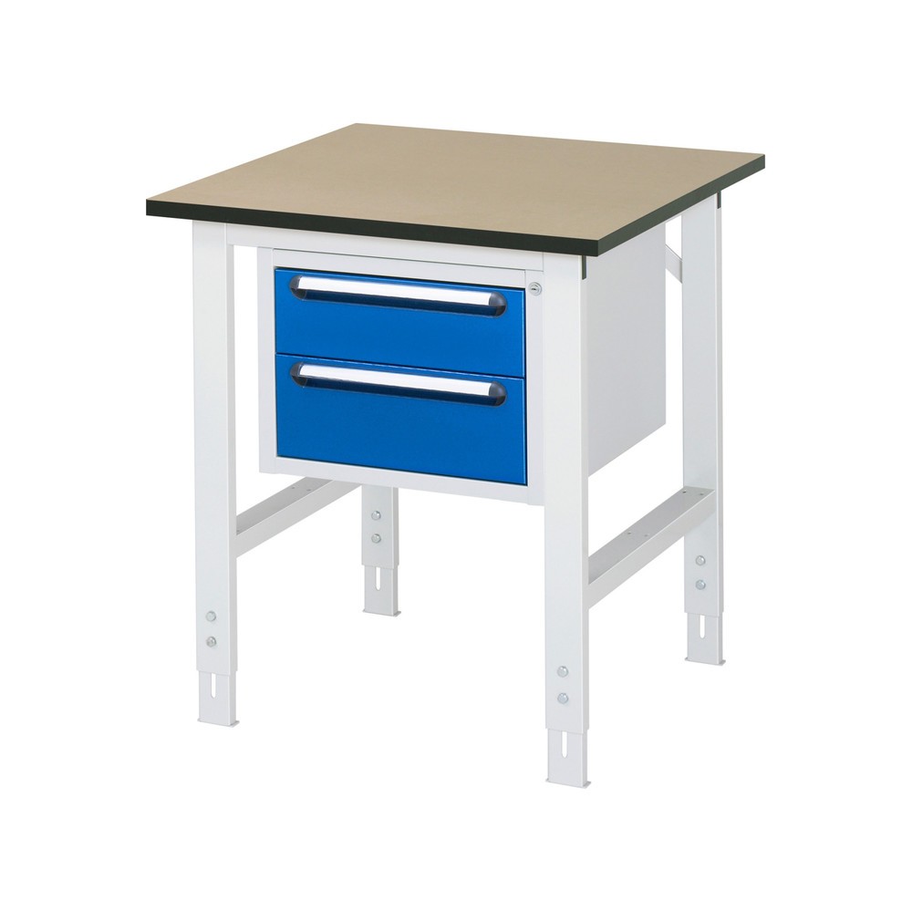 RAU höhenverstellbarer Werktisch Serie TOM, HxBxT 760-1.080 x 750 x 800 mm, 2 Schubladen, MDF Arbeitsplatte