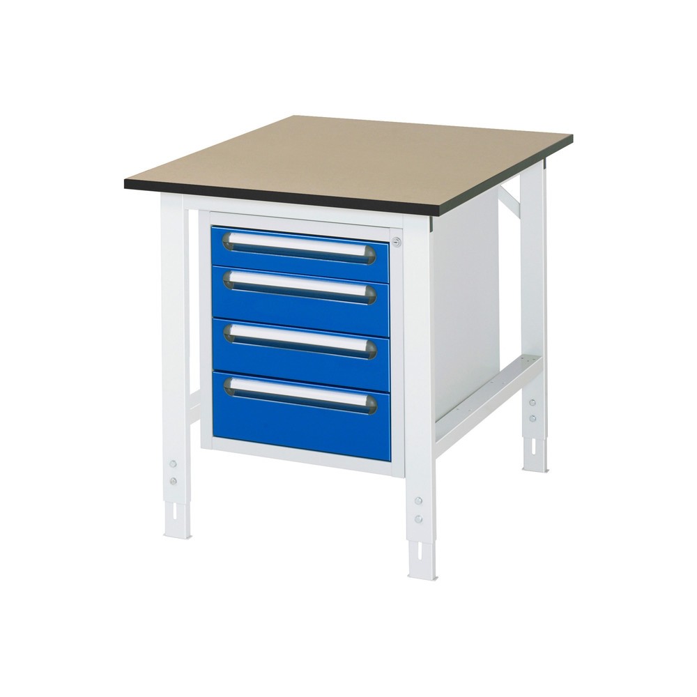 RAU höhenverstellbarer Werktisch Serie TOM, HxBxT 760-1.080 x 750 x 1.000 mm, 4 Schubladen, MDF Arbeitsplatte