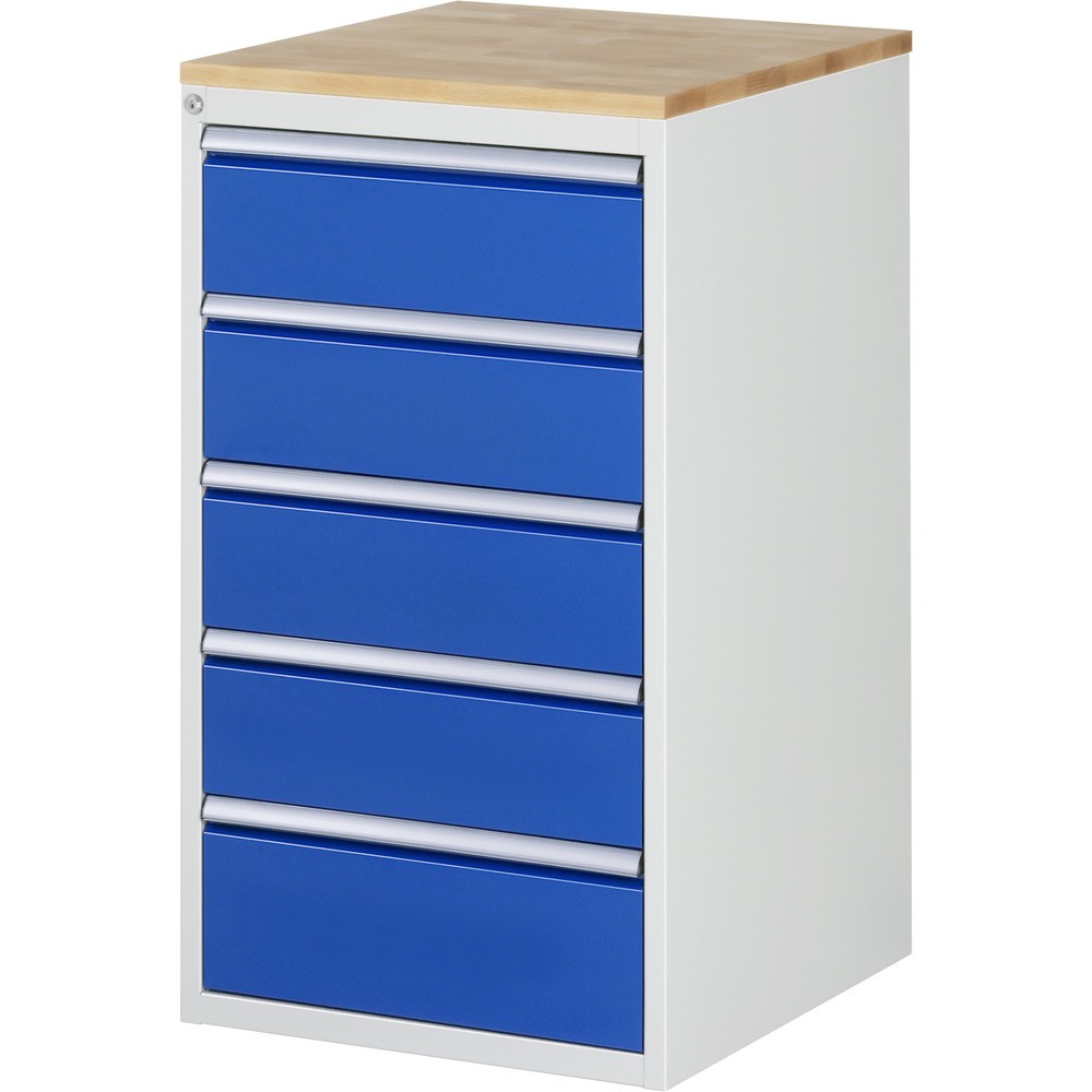 RAU Schubladenschrank Serie 7000, HxBxT 1.035 x 580 x 650 mm, 5 x 100%-Auszug-Schubladen 4 x 180, 1 x 210 mm, Arbeitsplatte Buche