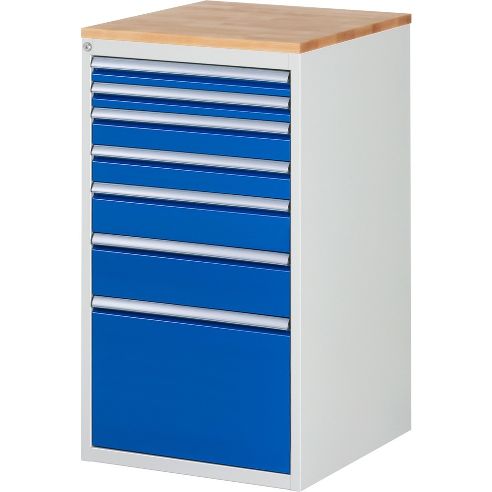 RAU Schubladenschrank Serie 7000, HxBxT 1.035 x 580 x 650 mm, 7 x 90%-Auszug-Schubladen 2 x 60, 2 x 90, 1 x 120, 1 x 150, 1 x 360 mm, Arbeitsplatte Buche