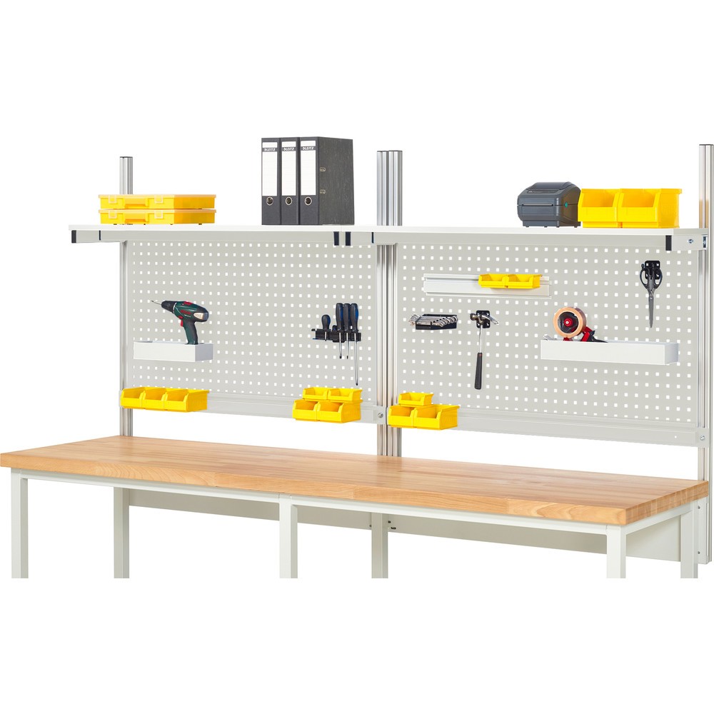 RAU Structure système, HxlxP 1 130 x 2 500 x 350 mm, avec 2 étagères au plateau mélaminé et 2 rails de fixation, jeu complet 01 pour largeur de produit 2 500 mm