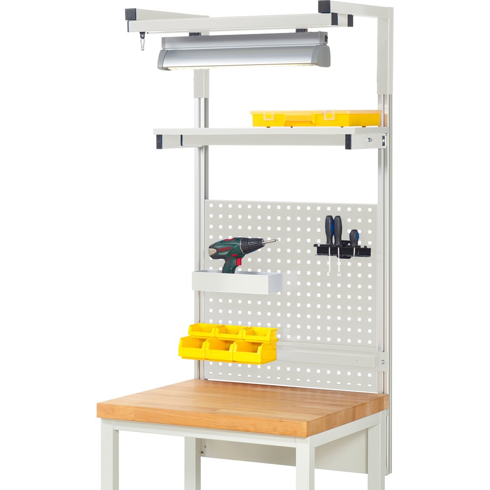 Produktabbildung: RAU Structure système, HxlxP 1 380 x 750 x 350 mm, avec 1 étagère, 1 rail de fixation, 1 paire de consoles et 1 lampe, jeu complet 04 pour largeur de produit 750 mm