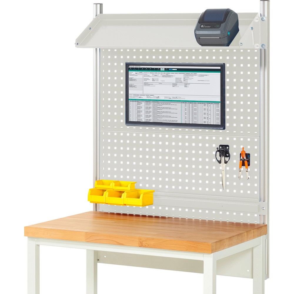 RAU System-Aufbau, HxBxT 1.130 x 1.000 x 350 mm, mit 1 neigbaren Metallablage, 1 Halteschiene und 1 Flachbildschirmhalter, Komplettset 02 für Produktbreite 1.000 mm