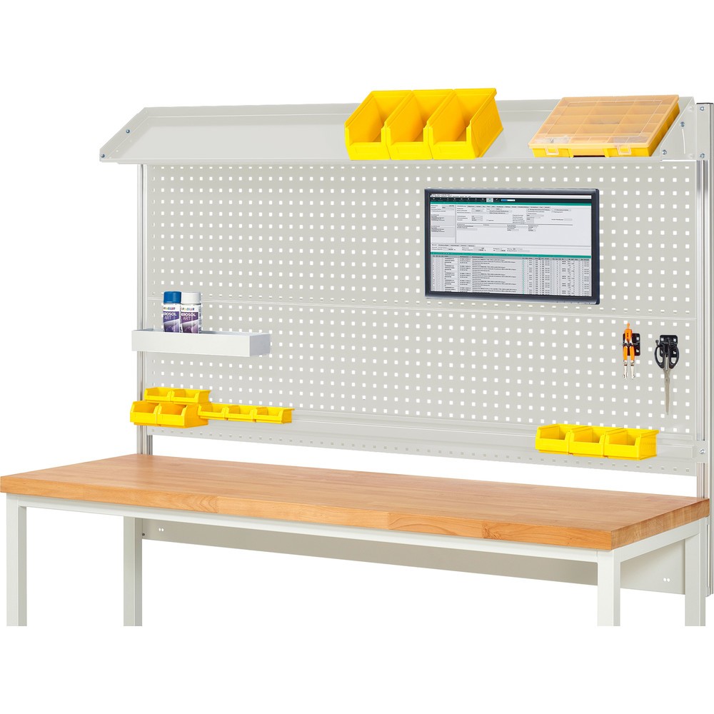 RAU System-Aufbau, HxBxT 1.130 x 2.000 x 350 mm, mit 1 neigbaren Metallablage, 1 Halteschiene und 1 Flachbildschirmhalter, Komplettset 02 für Produktbreite 2.000 mm