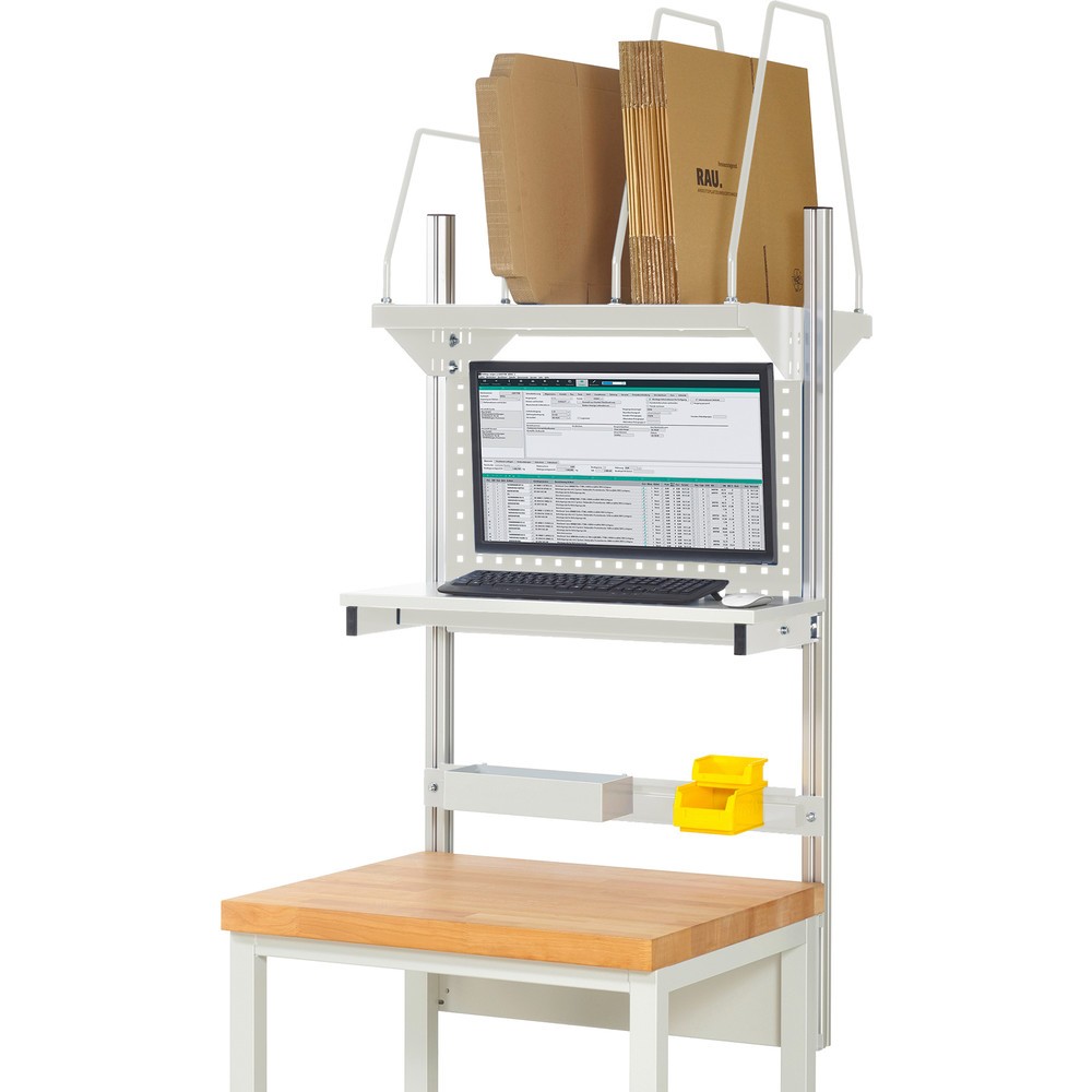 RAU System-Aufbau, HxBxT 1.130 x 750 x 350 mm, mit 1 Etagenboard, 1 Halteschiene und 1 Flachbildschirmhalter, Komplettset 03 für Produktbreite 750 mm