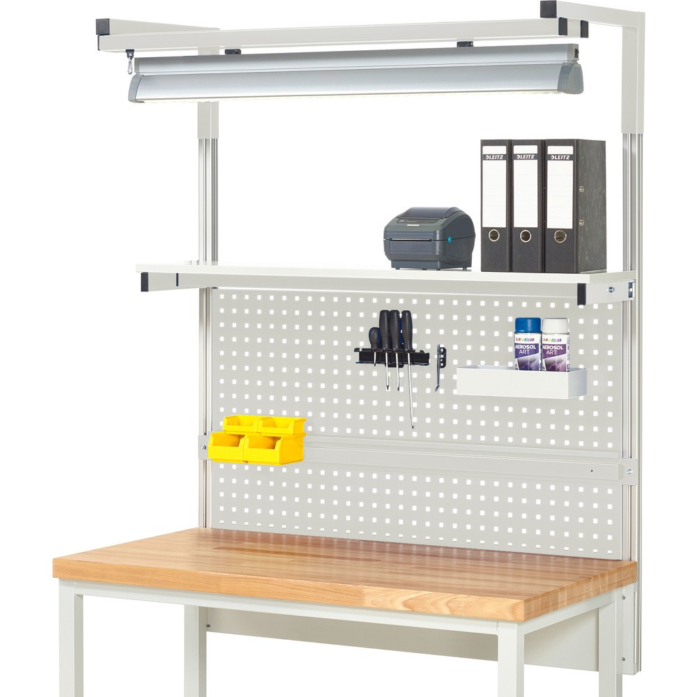 RAU System-Aufbau, HxBxT 1.380 x 1.250 x 350 mm, mit 1 Etagenboard, 1 Halteschiene, 1 Auslegerpaar und 1 Leuchte, Komplettset 04 für Produktbreite 1.250 mm