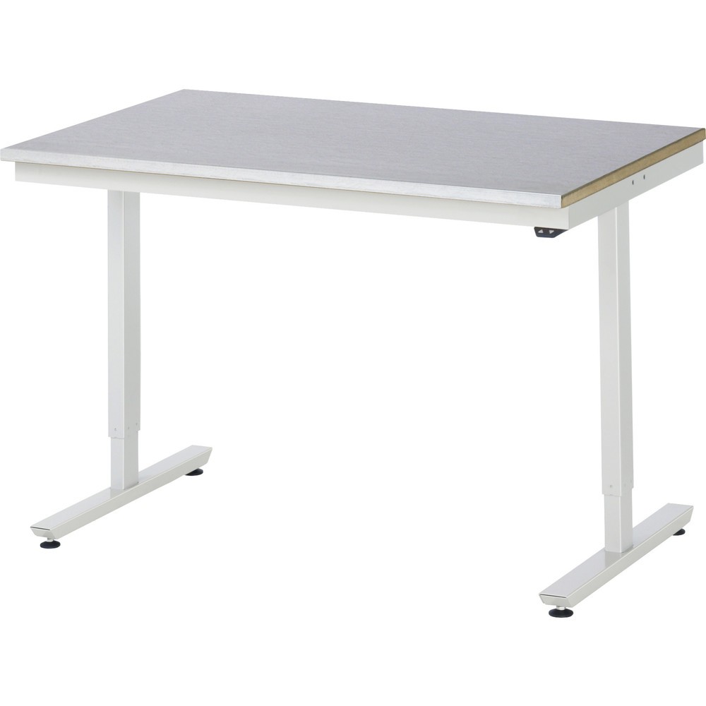 RAU Table de travail à réglage électrique de la hauteur Série adlatus 300, HxlxP 720-1 120 x 1 250 x 800 mm, plan de travail avec revêtement en tôle d’acier