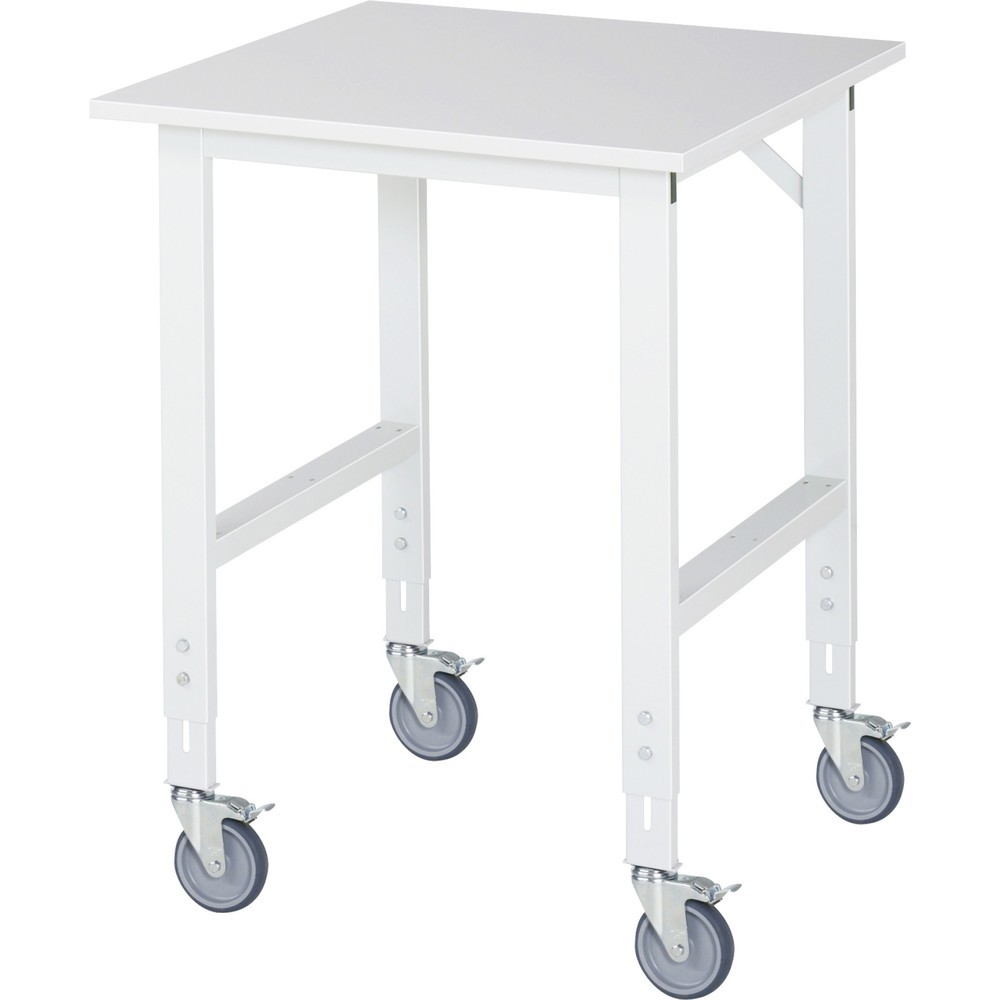 RAU Table de travail mobile réglable en hauteur Série TOM, hauteur 910-1 230 mm, lxP 750 x 800 mm, plan de travail avec revêtement en mélamine