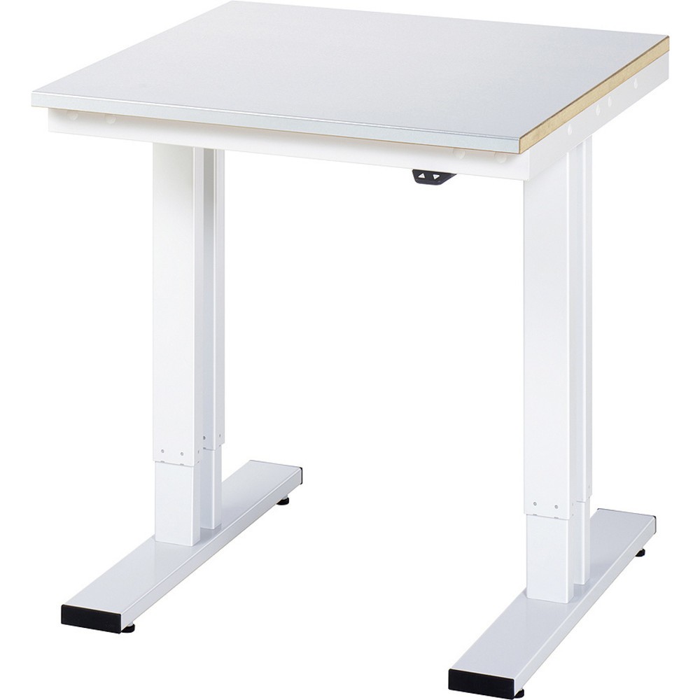 RAU Table pour poste de travail à réglage électrique de la hauteur série adlatus 300, HxlxP 720-1 120 x 750 x 800 mm, plan de travail recouvert de tôle d’acier