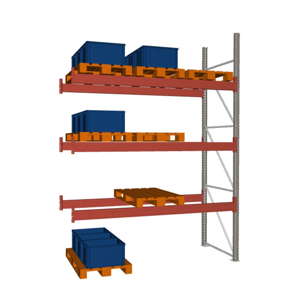 Rayonnage à palettes META MULTIPAL, travée auxiliaire, charge par tablette 3 750 kg, 12 emplacements pour palettes, 3,8 m de hauteur