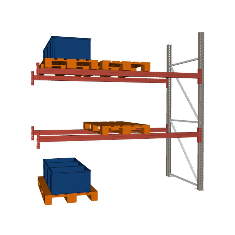 Rayonnage à palettes META MULTIPAL, travée auxiliaire, charge par tablette 1 470 kg, 9 emplacements pour palettes, 2,7 m de hauteur