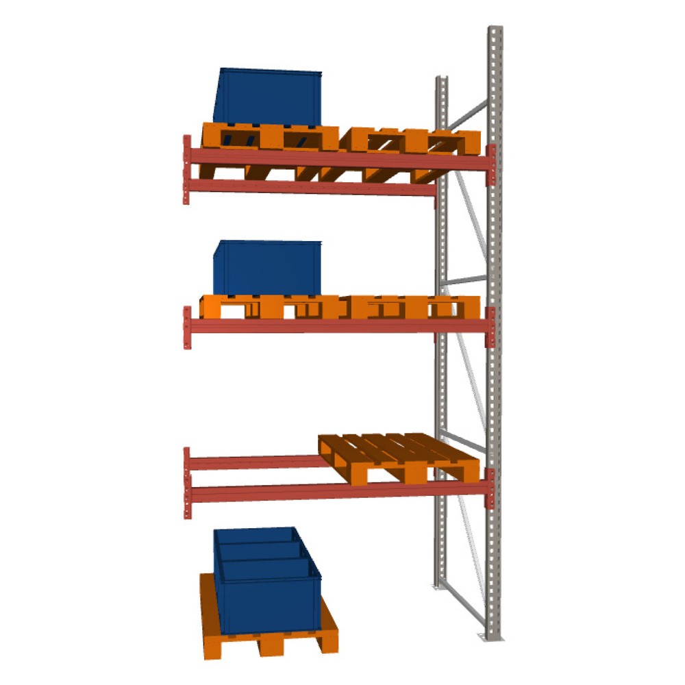 Rayonnage à palettes META MULTIPAL, travée auxiliaire, charge par tablette 2 000 kg, 8 emplacements pour palettes, 3,8 m de hauteur