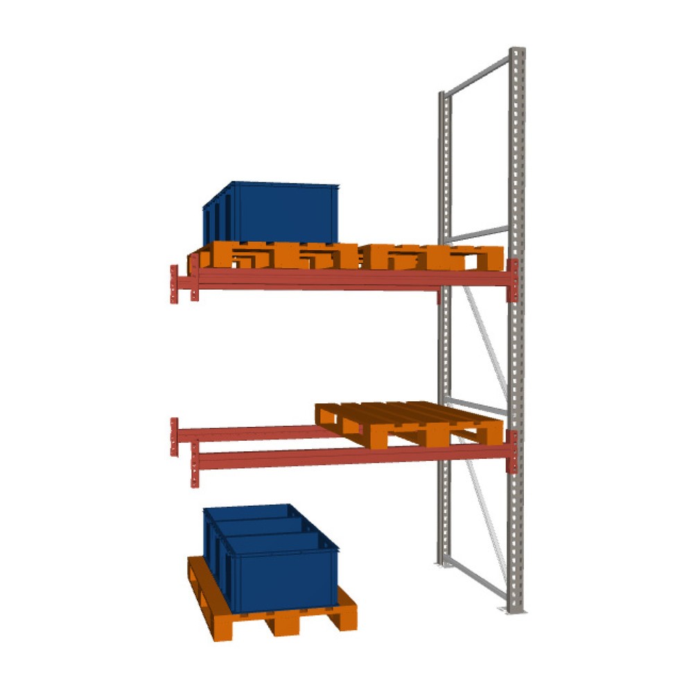 Rayonnage à palettes META MULTIPAL, travée auxiliaire, charge par tablette 2 000 kg, 6 emplacements pour palettes, 3,3 m de hauteur