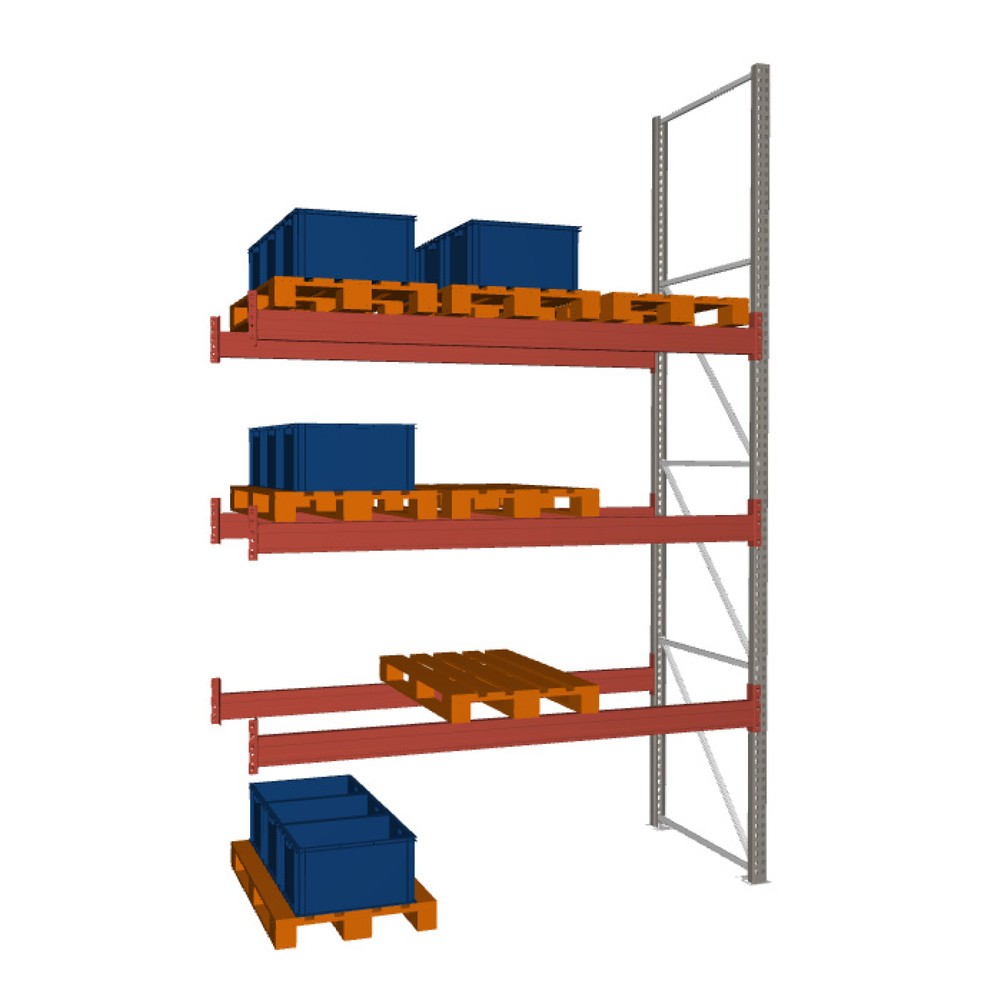 Rayonnage à palettes META MULTIPAL, travée auxiliaire, charge par tablette 3 750 kg, 12 emplacements pour palettes, 4,4 m de hauteur