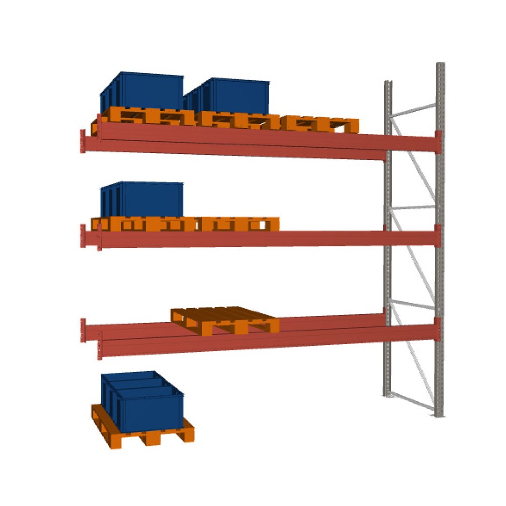 Rayonnage à palettes META MULTIPAL, travée auxiliaire, charge par tablette 3 880 kg, 16 emplacements pour palettes, 3,8 m de hauteur