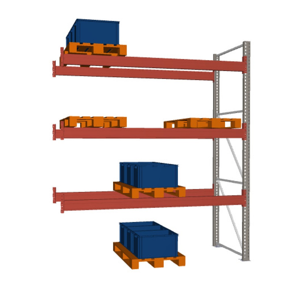 Rayonnage à palettes META MULTIPAL, travée auxiliaire, charge par tablette 2 910 kg, 12 emplacements pour palettes, 3,8 m de hauteur