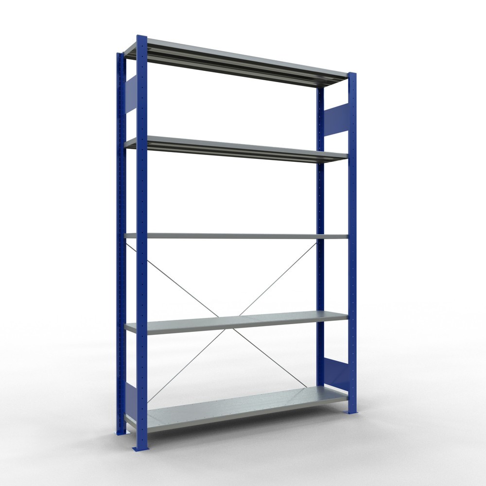 Rayonnage à tablettes SCHULTE, système enfichable, module de base, CT 150 kg, bleu gentiane/galvanisé, H x l x P 2 000 x 1 300 x 300 mm