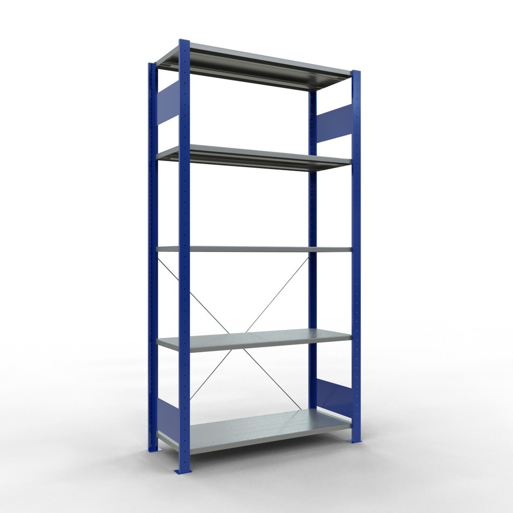 Rayonnage à tablettes SCHULTE, système enfichable, module de base, CT 150 kg, bleu gentiane/galvanisé, H x l x P 2 000 x 1 000 x 400 mm