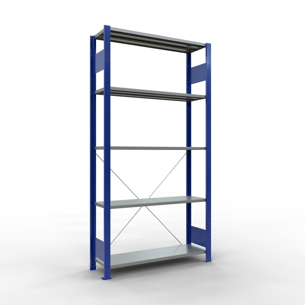 Rayonnage à tablettes SCHULTE, système enfichable, module de base, CT 150 kg, bleu gentiane/galvanisé, H x l x P 2 000 x 1 000 x 300 mm