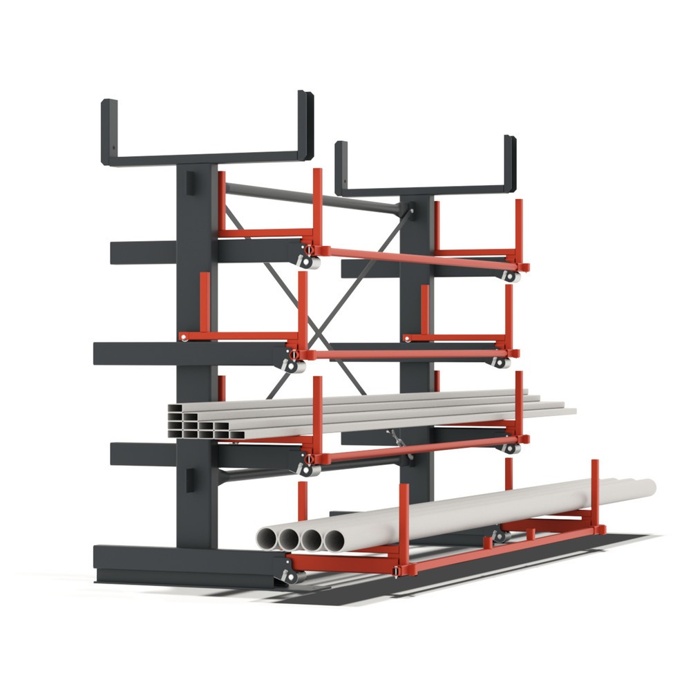 Rayonnage cantilever à tiroirs, extraction manuelle, un côté, capacité de charge par bras 500 kg