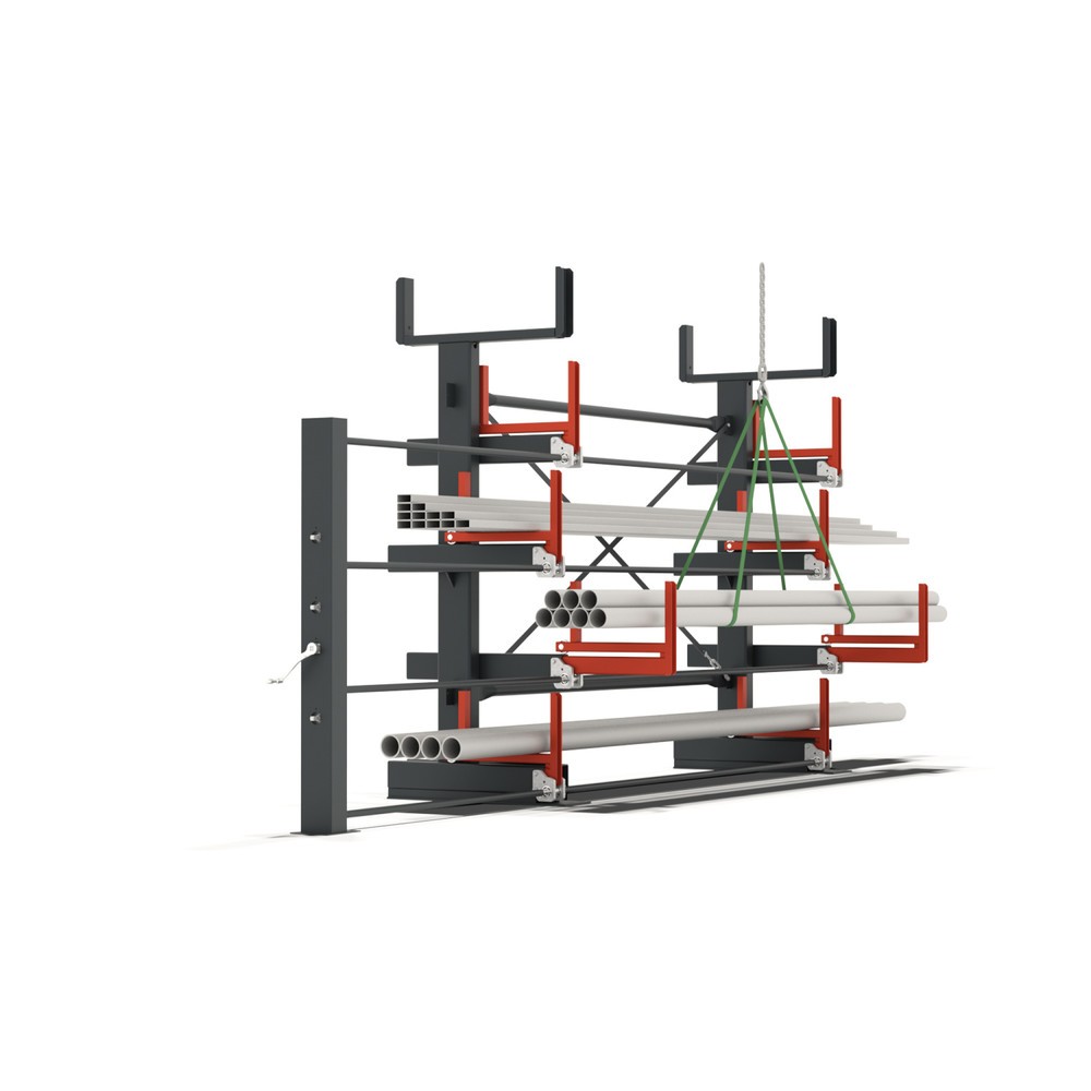 Rayonnage cantilever à tiroirs, manivelle, un côté, capacité de charge par bras 1 600 kg