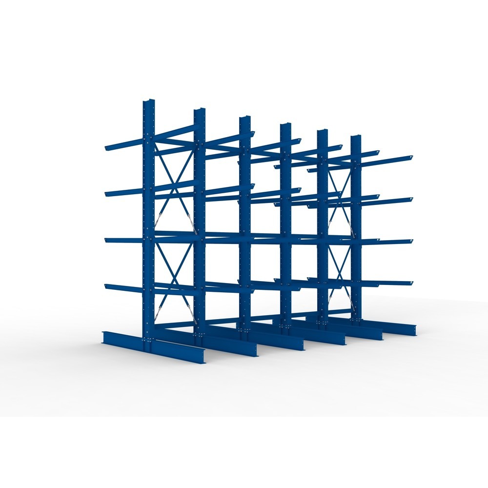 Rayonnage cantilever META pour charges lourdes, accessible des deux côtés, capacité de charge par bras 400 kg, HxlxP 4 000 x 5 100 x 2 500 mm