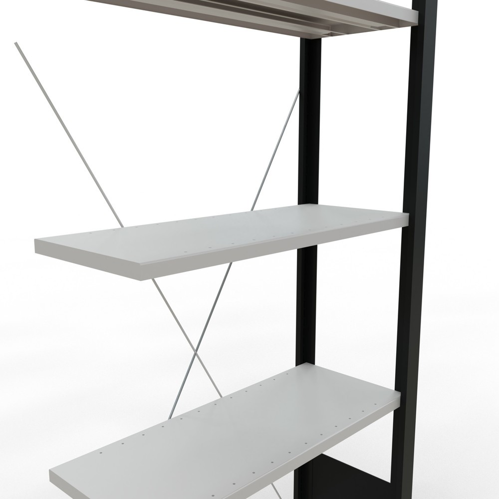 Rayonnage de bureau SCHULTE travée auxiliaire, utilisable d’un seul côté, sans barres de butée, CT 85 kg, noir, HxlxP 1 800 x 750 x 300 mm