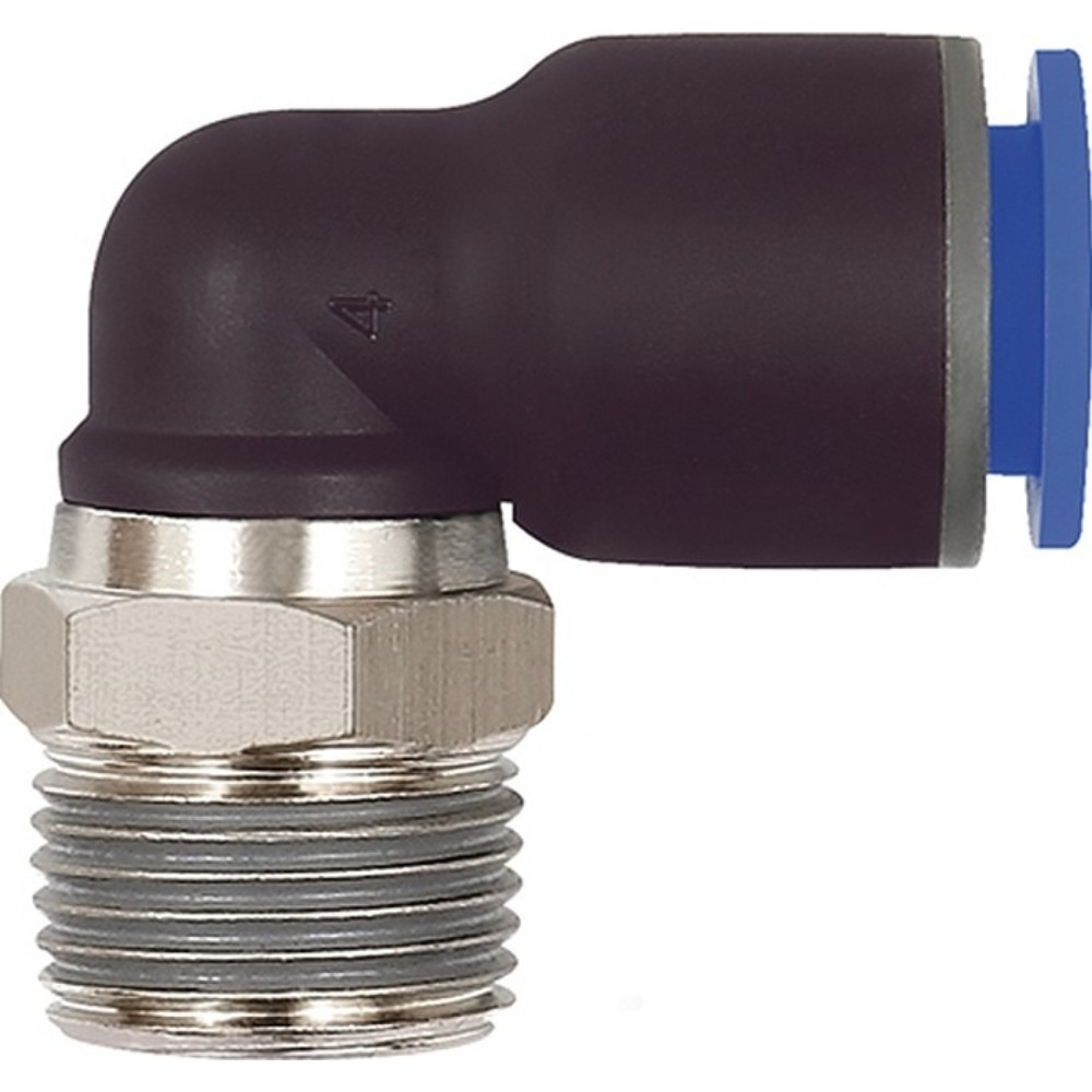 RIEGLER L-Steckverschraubung Blaue Serie, mit Gewindebeschichtung, drehbar konisch, Außengewinde R 1/8 ″ SW 10 mm, 4 mm