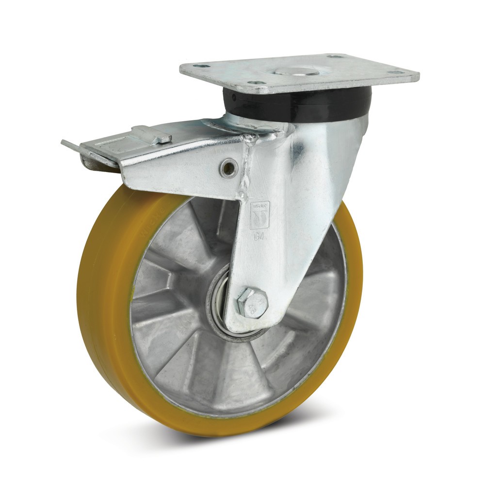 Roue directrice en PU Topthane®, dispositif de blocage inclus après la roue, Ø x l 100 x 40 mm, capacité de charge 360 kg