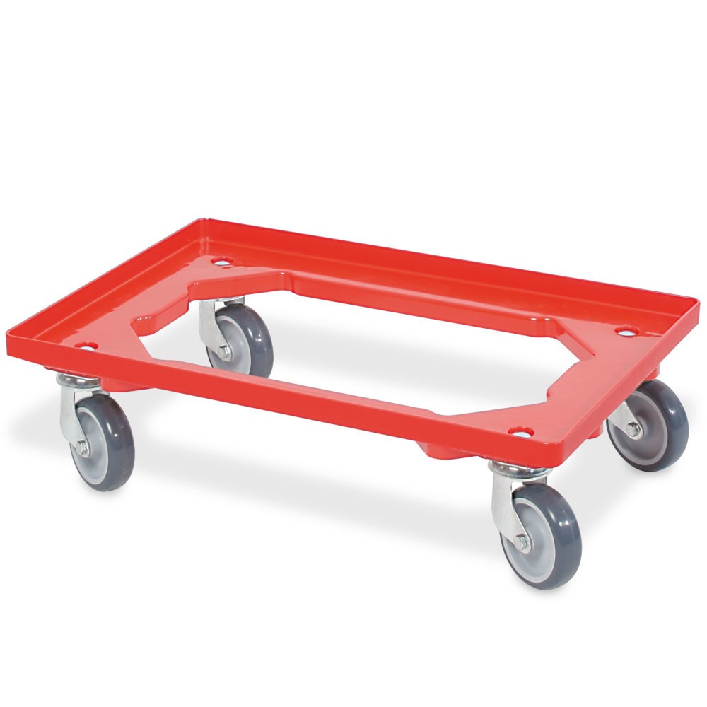 Rouleau de transport pour Bacs empilables Euro 600x400 mm rouge, 4 roulettes pivotantes, roues en Caoutchouc gris