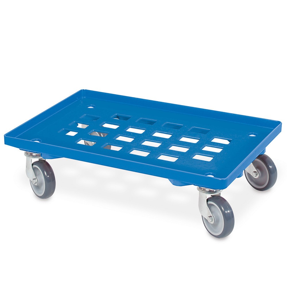 Rouleur de transport pour bacs Euro 600 x 400 mm, avec plateau grillagé, capacité de charge 250 kg, bleu