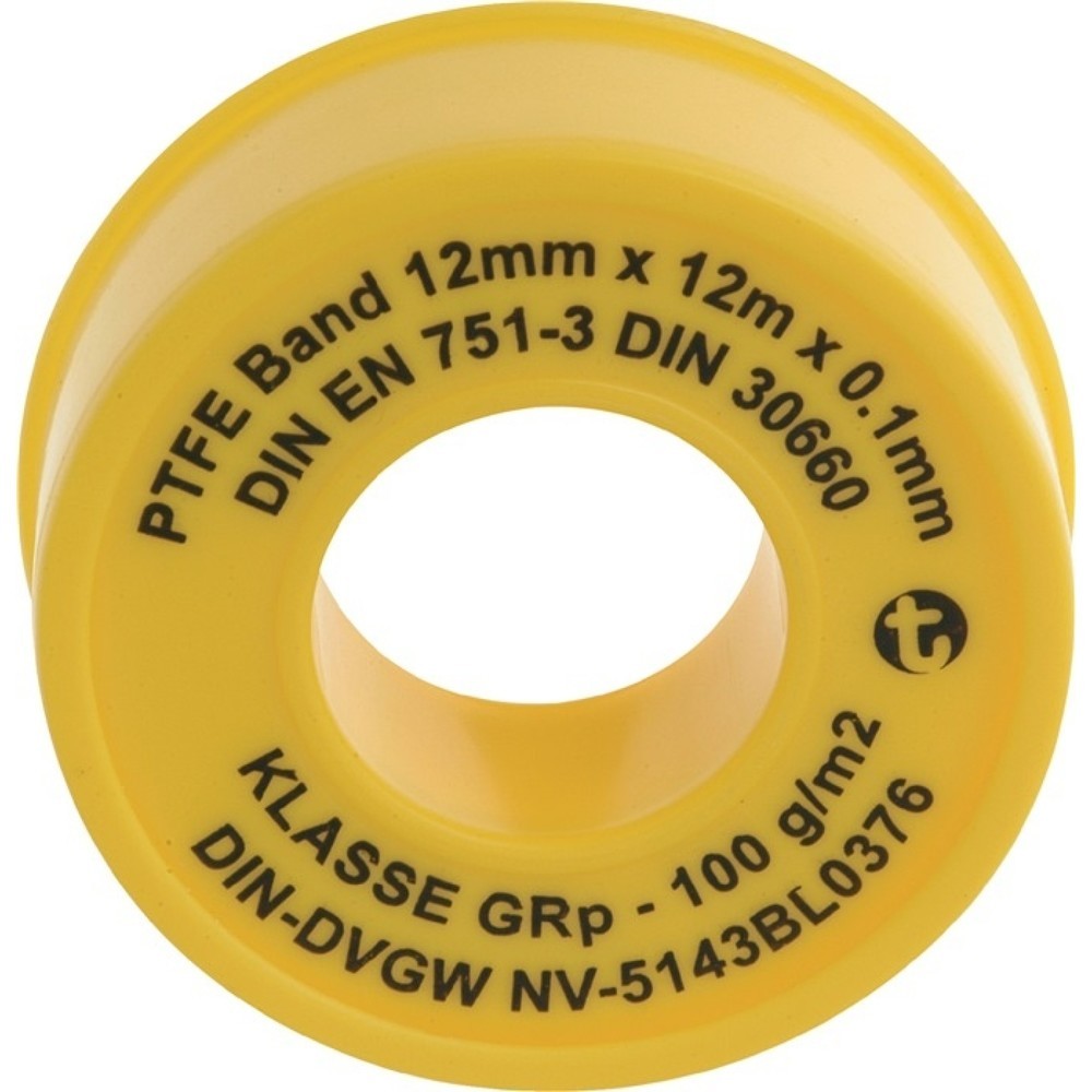 Ruban d’étanchéité en PTFE GRp L12 m l12 mm D0,1 mm blanc 100 g/m² rouleau GEKA