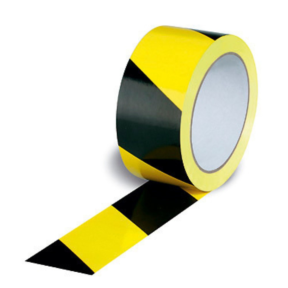 Ruban d'étiquetage, PVC, 52 µ, 50 mm de large x 66 par mètre, jaune-noir, DIN 4818