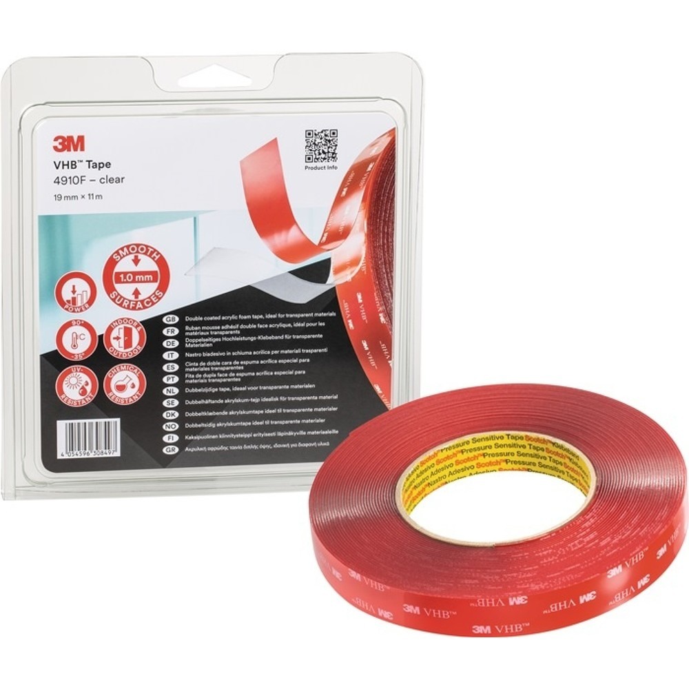 3M™ Ruban de montage VHB Tape 4910F, longueur 11 m largeur 19 mm, transparent, rouleau