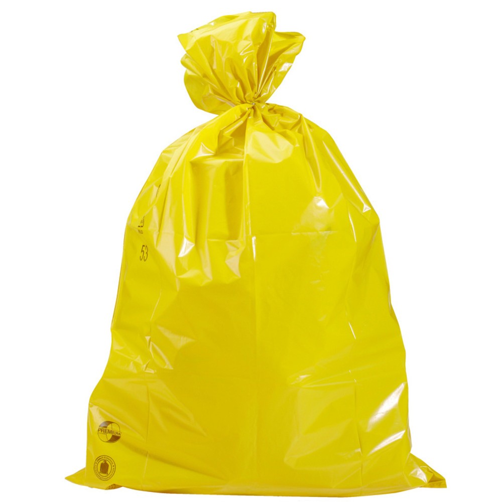 Sacs poubelle en PE, 120 l, 45 µ, 25 pcs/rouleau, 250 pcs/UV, jaune